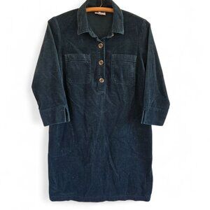 J. Jill XS Petite Corduroy Shirt Dress Teal Blue 3/4 Sleeve Pockets